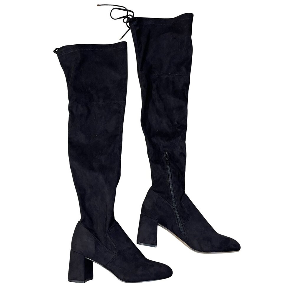 Steve Madden Osana Over The Knee Boot 7M Black Sort Tie Block Heel